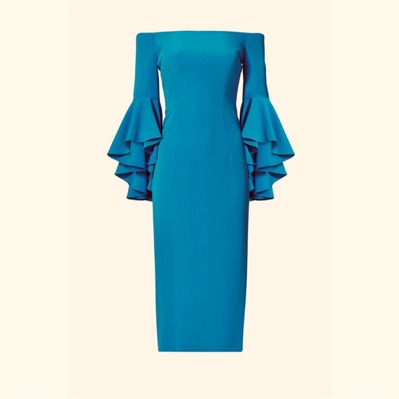 MILLY Selena Off Shoulder Dress in Teal Size 6 - Picture 10 of 10
